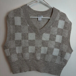 William Rast Tan & White Checkered Sweater Vest size L #1413